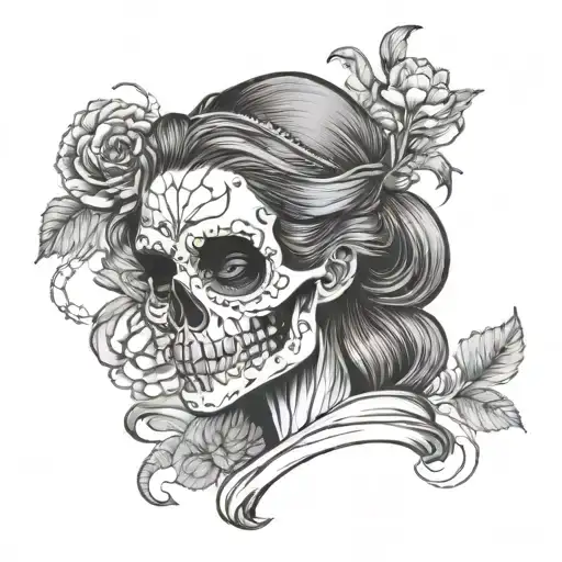 Skull With Girl And Smoke Coming