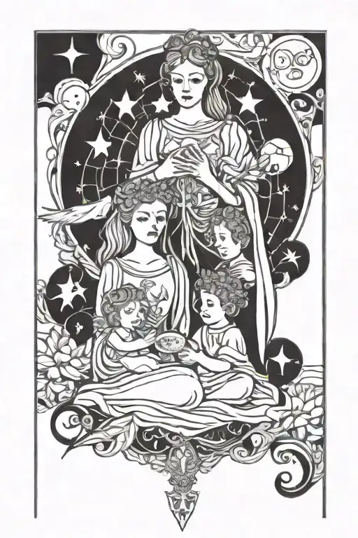 Tarot Card Mother And 3 Childdren