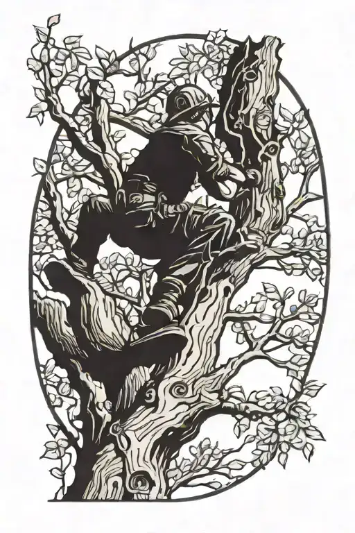 Tree Climber Cutting Tree Top