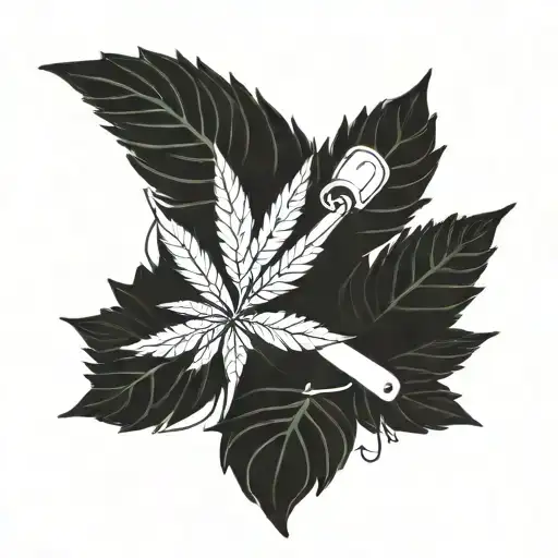 A Cannabis Leaf Intertwined With A Paddle Board On A River