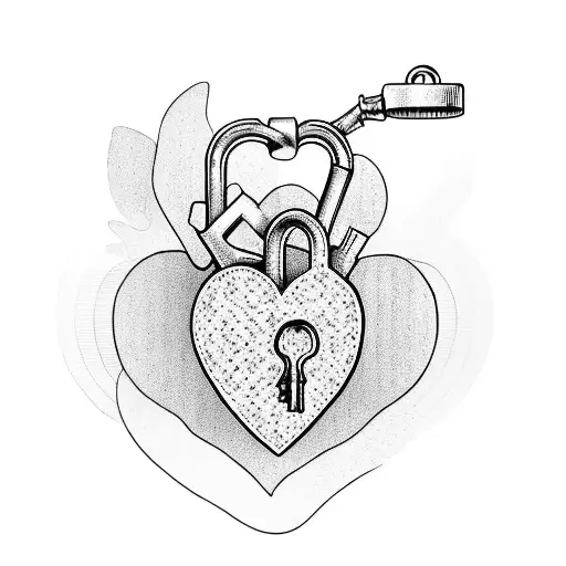 A Heart-shaped Lock And Key With Floral Elements