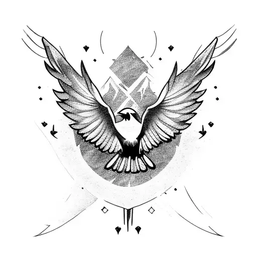 A Raven With Its Wings Open Sitting On Top Of A Sword