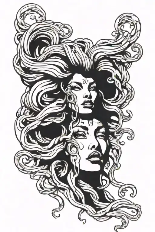 Medusa Crying With Black Tears Running Down Her Face