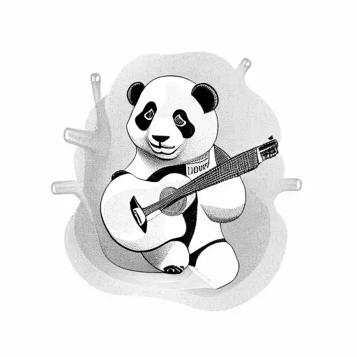 A Panda Playing A Guitar Surrounded By Musical Notes