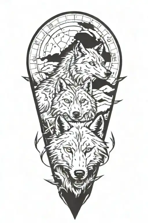 Wolf Pack With Scorpio And Pisces Zodiac Signs Incorporated