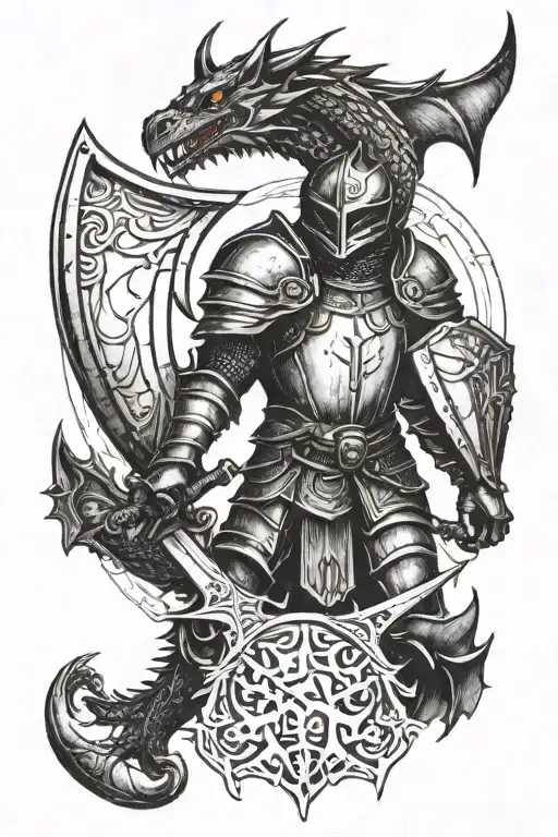 Make A Knight With A Great Axe With A Dragon Surrounding It