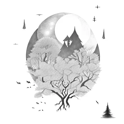 A Hauntingly Beautiful Moonlit Forest With Silhouettes Of Creatures Lurking In The Shadows