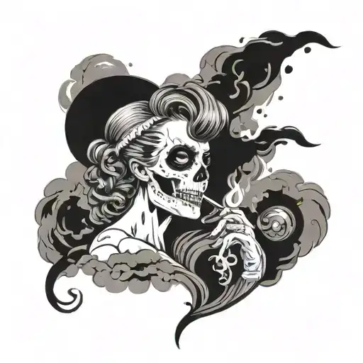 Skull Smokecoming Out With Pinup Girl In The Smoke