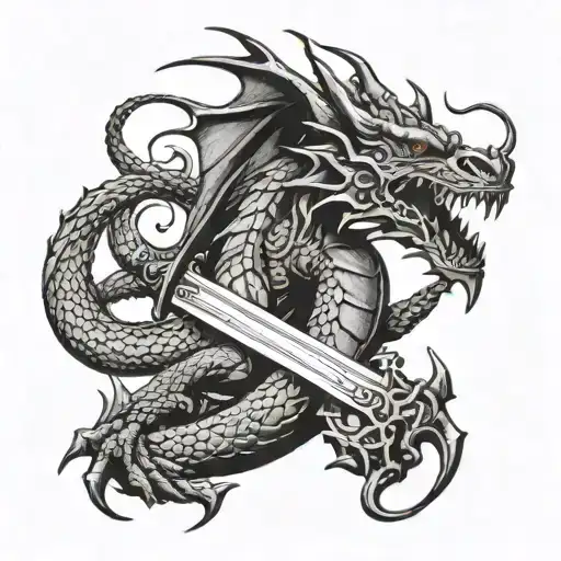 Dragon Embracing A Sword
