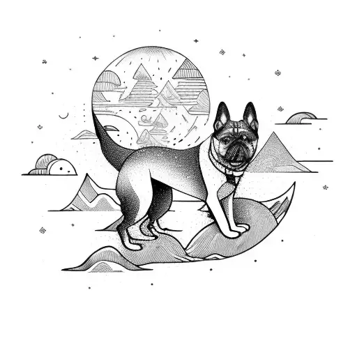 A Pack Of Dogs Exploring A Mystical Forest With Floating Planets