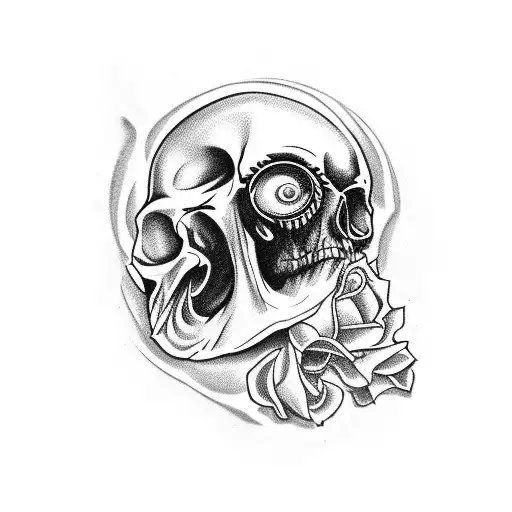 Cracked Skull With Rose Coming Out Of Eye Socket