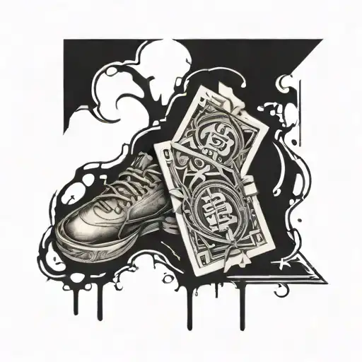 A Tattoo Design Incorporating Thrashing Elements With A Money Motif
