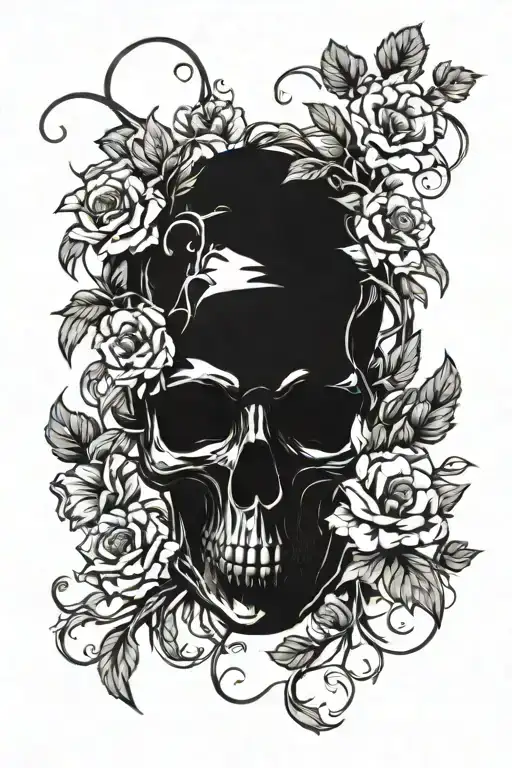 Skull Surrounded By Flowers And Vines Wrapped