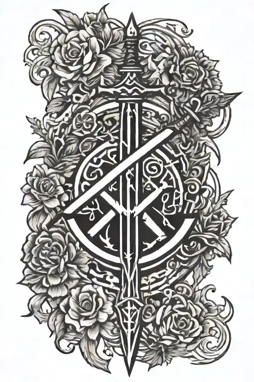 Sword And Kolovrat With The Rune Peace