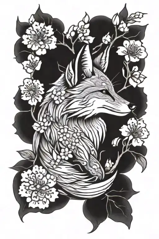 Arm Tattoo Featuring A Fox Surrounded By Cherry Blossoms
