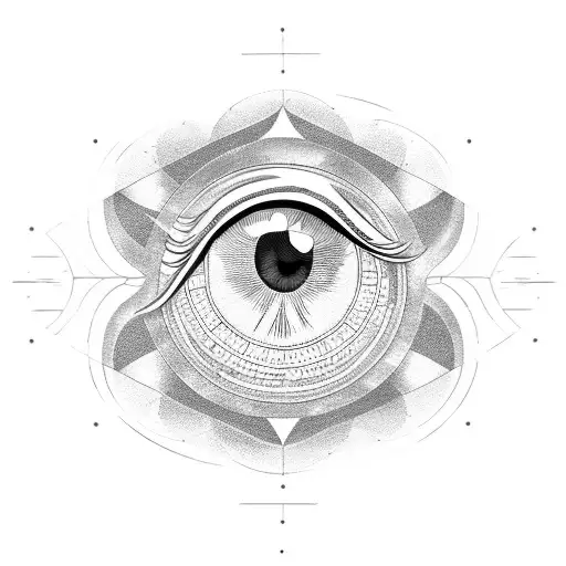 A Dotwork Tattoo Of A Crystal Ball With A Protective Eye And Moon Phases