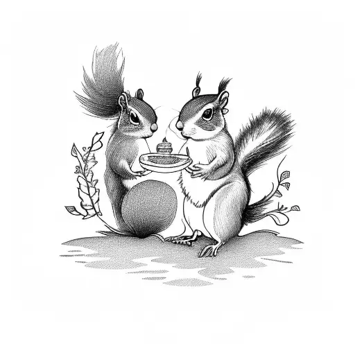 A Whimsical Scene Of A Squirrel And Bird Playing In A Forest Clearing