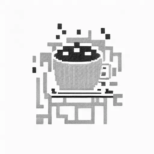 A Pixelated Coffee Cup Surrounded By Gaming Icons