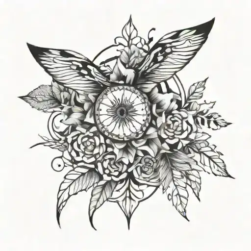 A Tattoo Design Combining Graphic Design Elements With Nature Motifs
