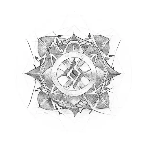 One Circle Surrounded By 8 Rectangles With Triangles On The End Of The Rectangles