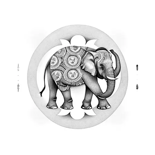 A Yin And Yang Symbol With One Half Depicting An Elephant And The Other Half A Devil