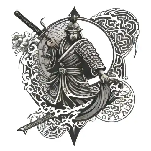 Samurai And Ying Yang Symbol