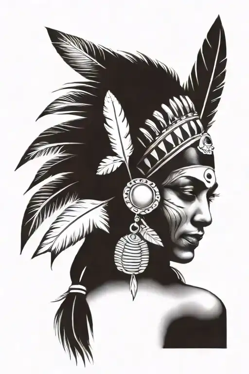 Indian Face And Feathers