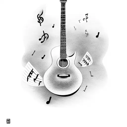 A Guitar With Musical Notes Floating Around It