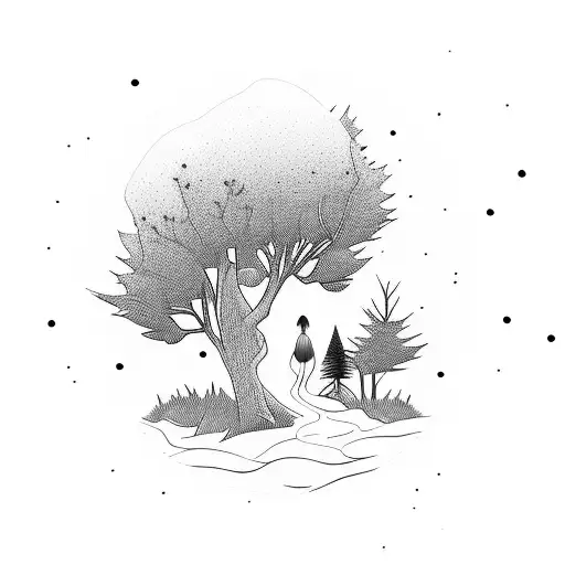 Tiny Distant Forest Nymph Surrounded By Trees