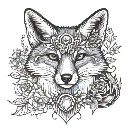 A Fox Surrounded By Ruby Gemstones And Plants
