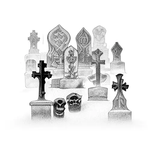 Dark Graveyard Tombstones Ravens