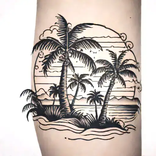 Palm Trees With Sunset