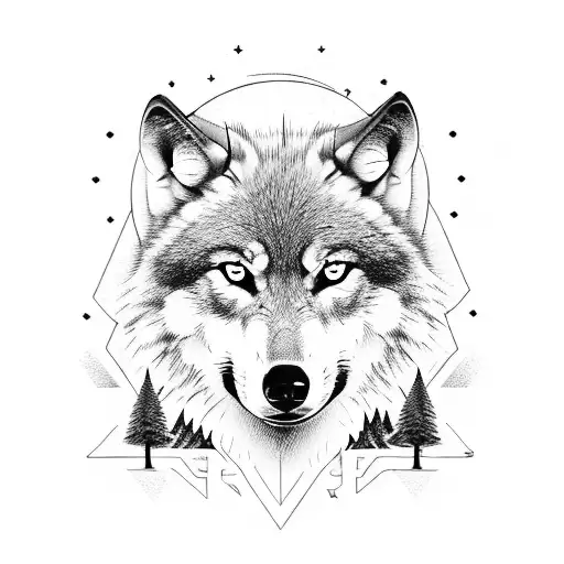 Wolf On The Moon Light And Cross