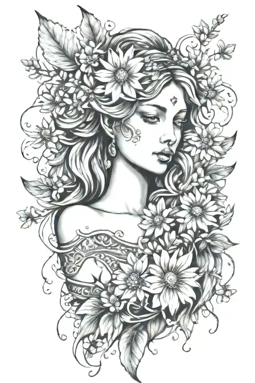 Freya Goddess Bust With Floating Daisies