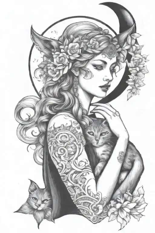 Freya Goddess Bust Full Moon And Kitten