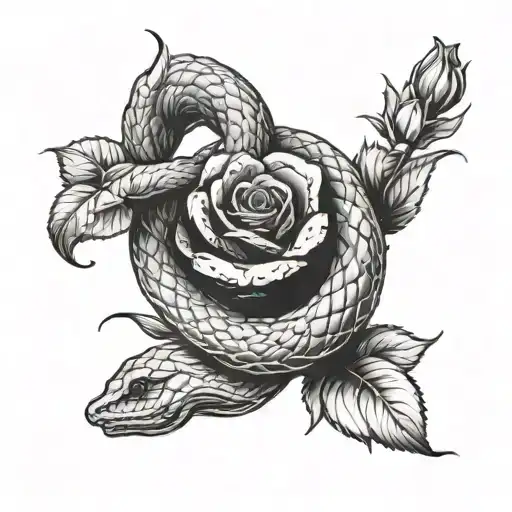 A Snake Coiled Around A Blooming Rose