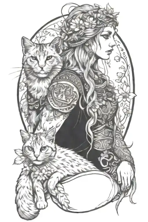 Freya Norse Goddes Holding Cat And Daisies Floating