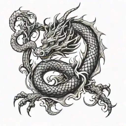 Continuation Of The Dragon Tattoo On The Leg