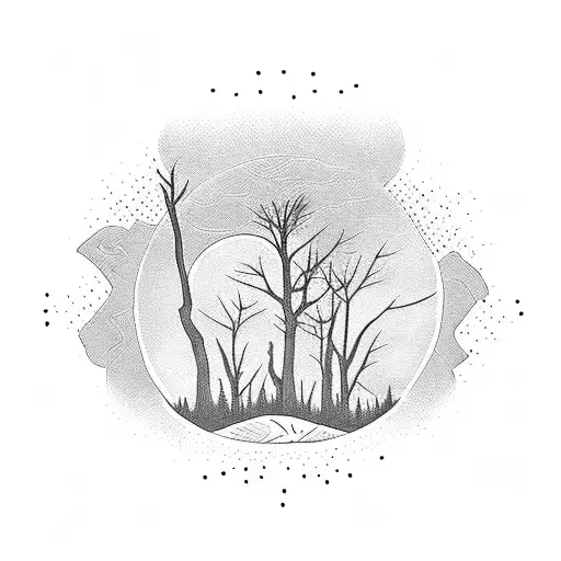 A Sun Rising Over A Silhouette Of A Forest And A Meadow