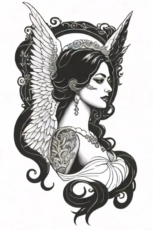 Freya Bust Goddess With Full Moon And Angel Wings