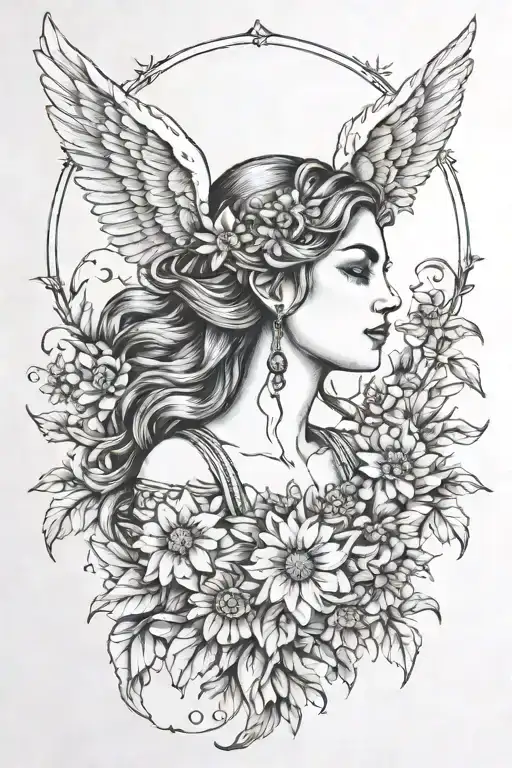 Full Moon Freya Bust Goddess With Daisies And Wings