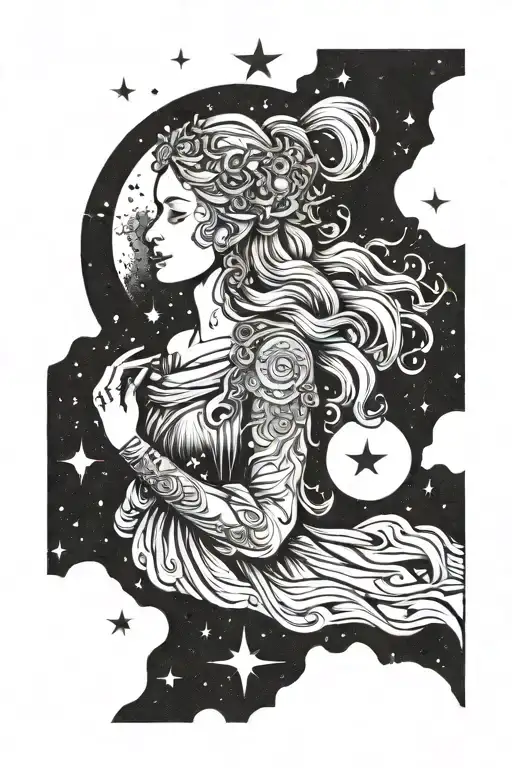 Freya Goddess Full Moon Surrounded By Stars