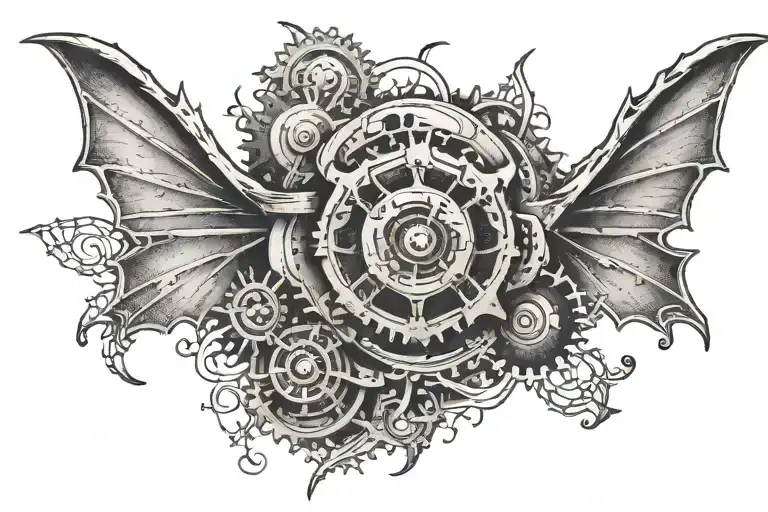 A Gear With Two Wings Of A Bat Behind