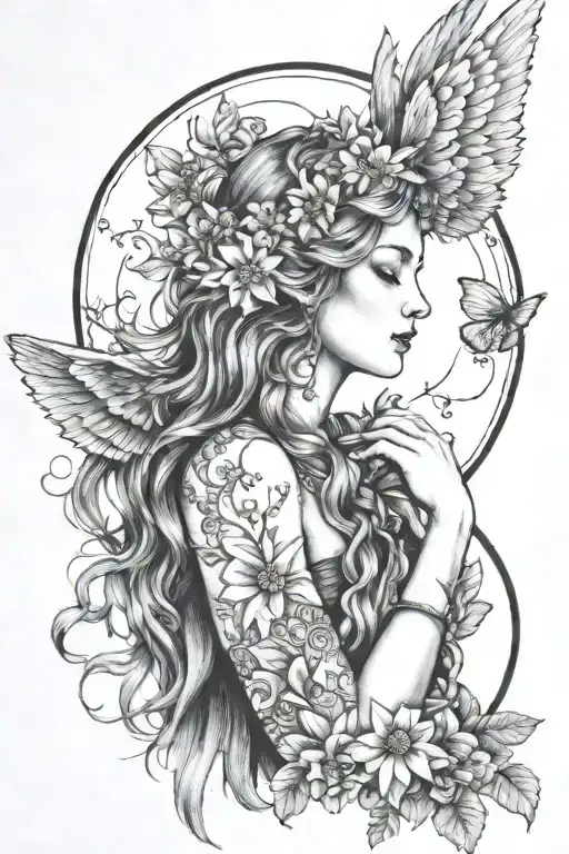 Freya Goddess With Daisies Moon And Hanging Wings