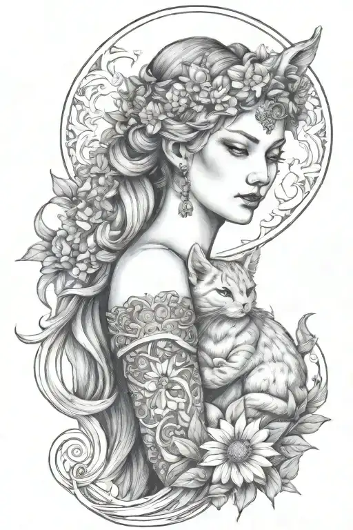Freya Goddess Bust With Daisies Full Moon And Kitten Boar Ears