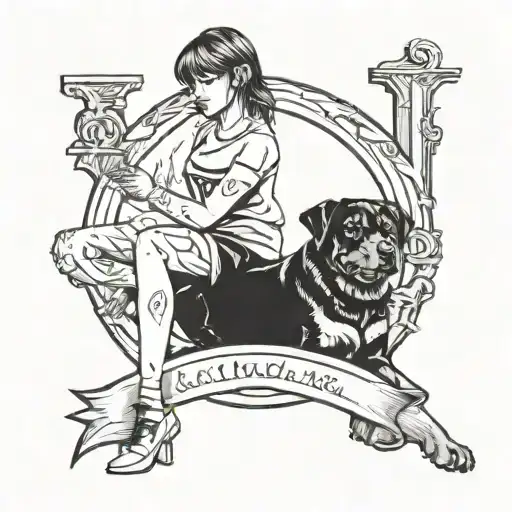 Girl And Rottweiler With Letter E And L