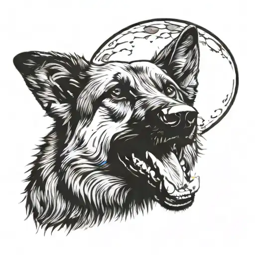 A German Shepherd Wearing A Metal Band T-shirt Howling At The Moon