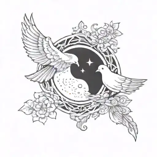 A Tattoo Design Incorporating A Yin Yang Symbol And A Dove To Represent Balance And Peace