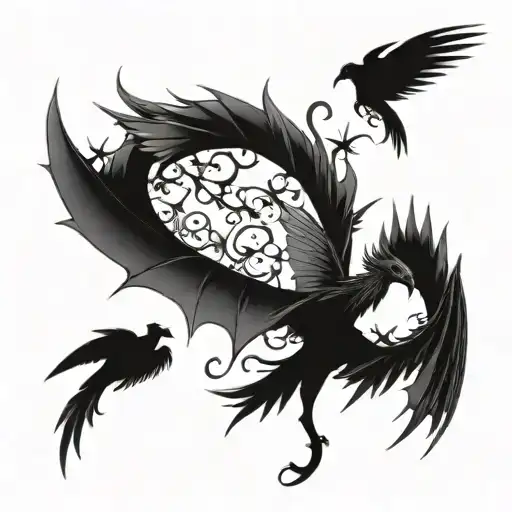 Birds Flying Transform Into A Dragon Wrapped