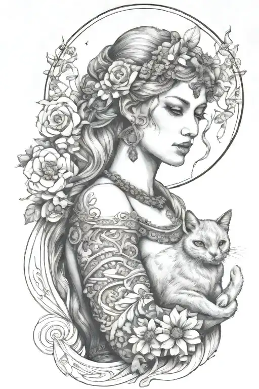 Freya Goddess Bust With Daisies Full Moon And Kitten Boar Ears